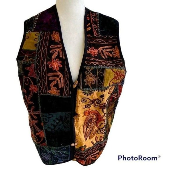 The Limited Other - Vintage The Limited 90s Embroidered Patchwork Hippie Boho Vest Women Size M  L